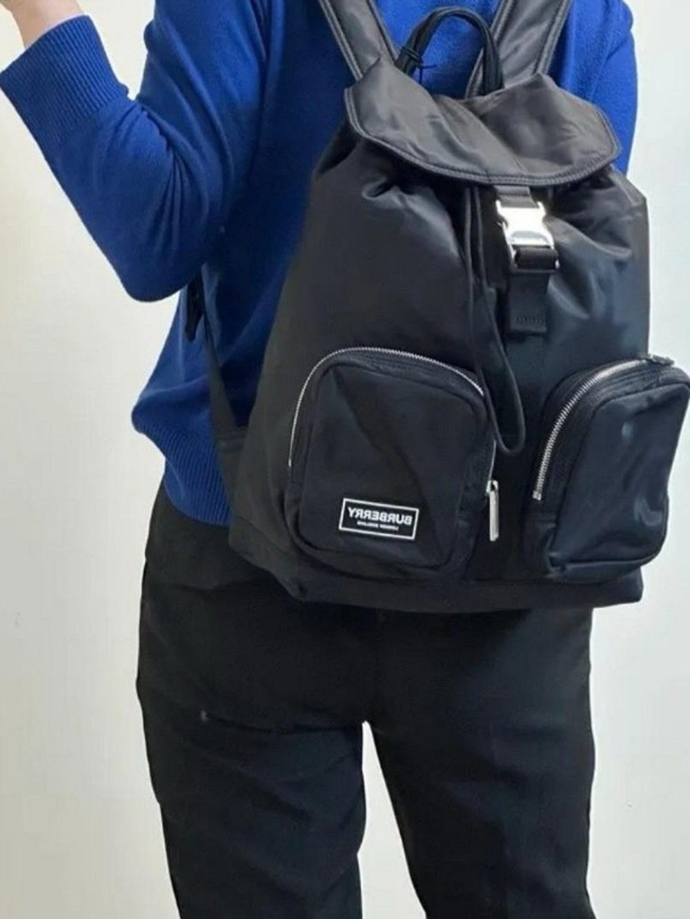 Burberry Navy Blue Nylon Backpack with Front Pockets - Picture 5 of 7